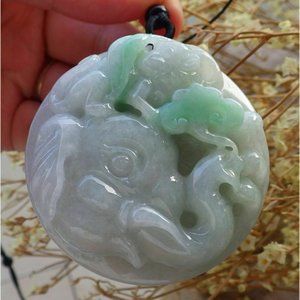 Certified Myanmar Burma A Jade jadeite Elephant Monkey Ruyi Pendant Necklace